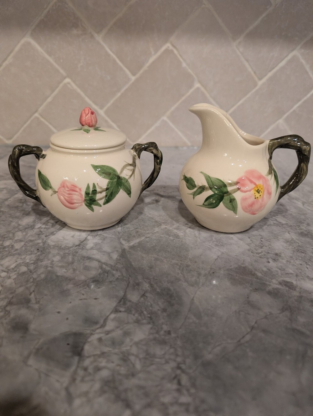Vintage Franciscan Desert Rose Sugar Bowl with Lid & Creamer Pitcher Set USA